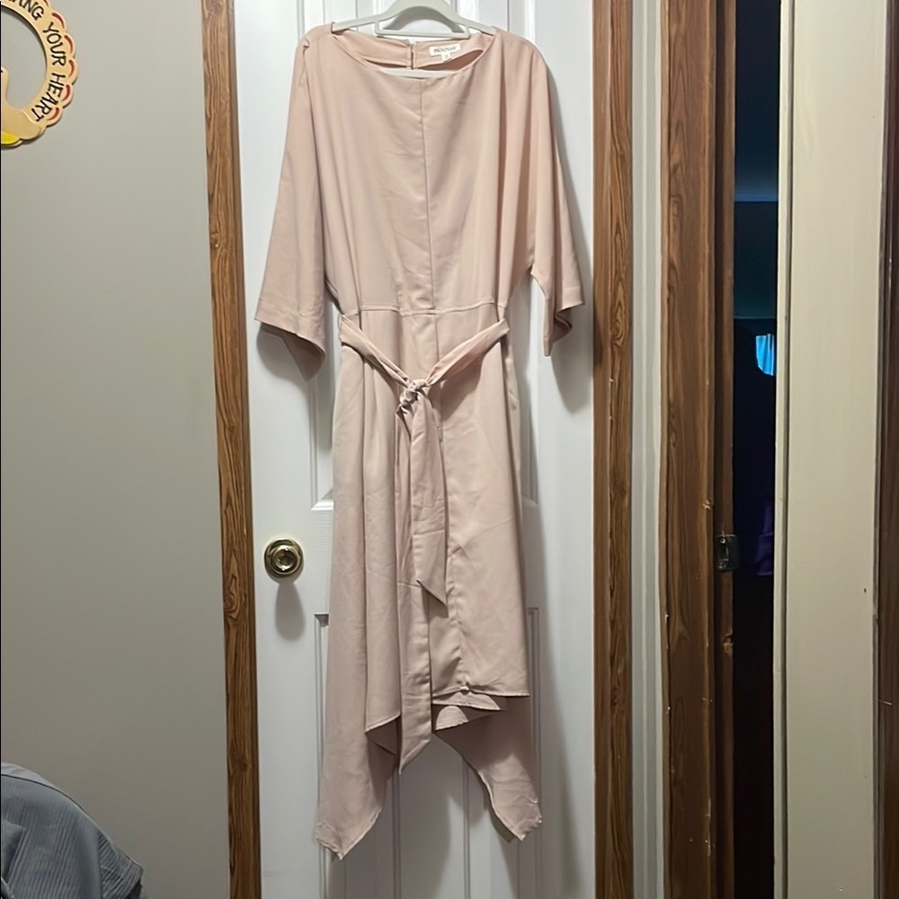 Prologue Asymmetrical Orange Wrap Dress with 3/4 Sleeves